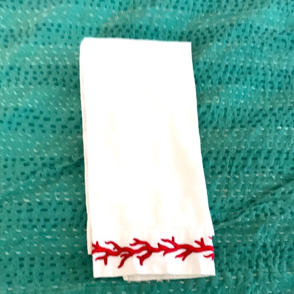 Seaside red coral cotton guest towel/dinner napkins/tea towel, beach decor, 3 - Picture 2 of 6